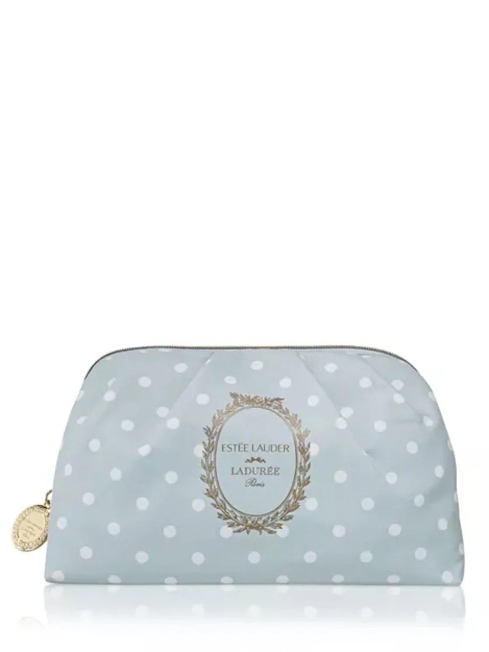 Brand New Estée Lauder Light Blue Polka Dot Cosmetic Pouch with Gold Emblem - Picture 1 of 7